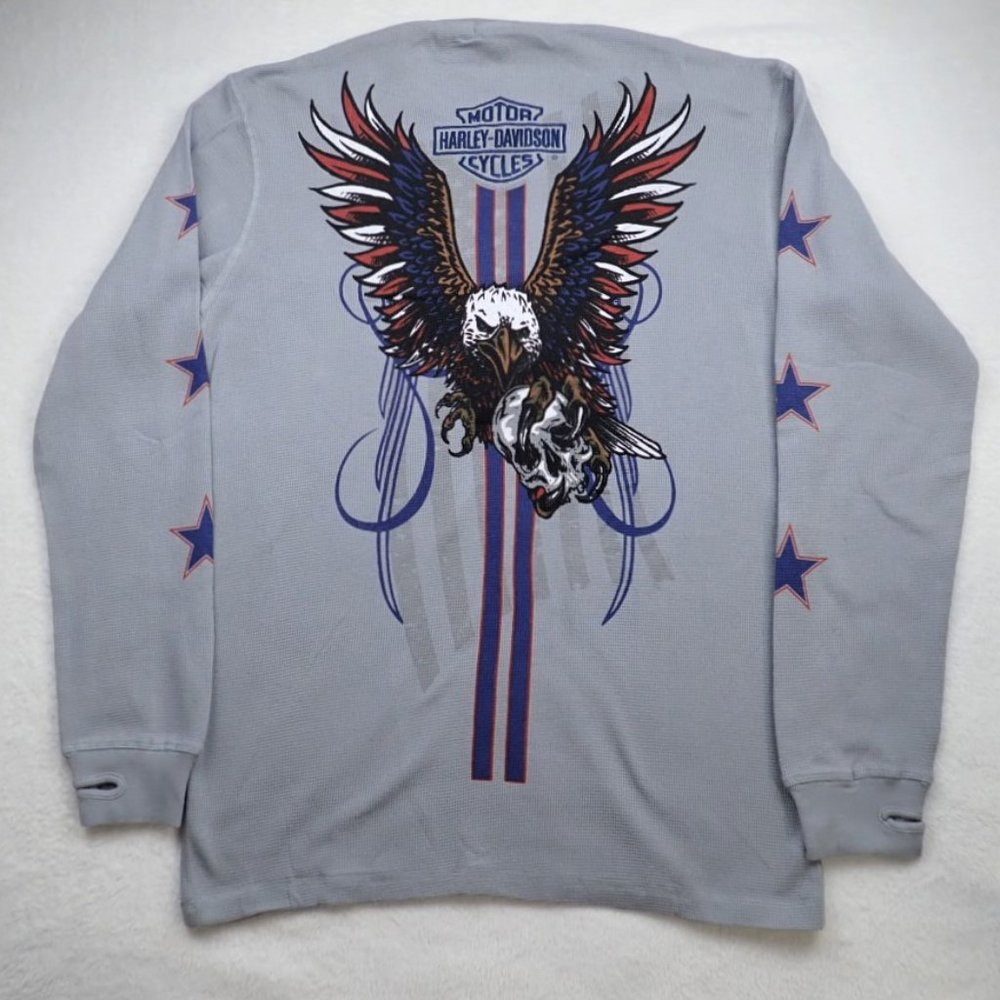 HARLEY DAVIDSON Cafe Las Vegas Mens L Long Sleeve Waffle Graphic Shirt